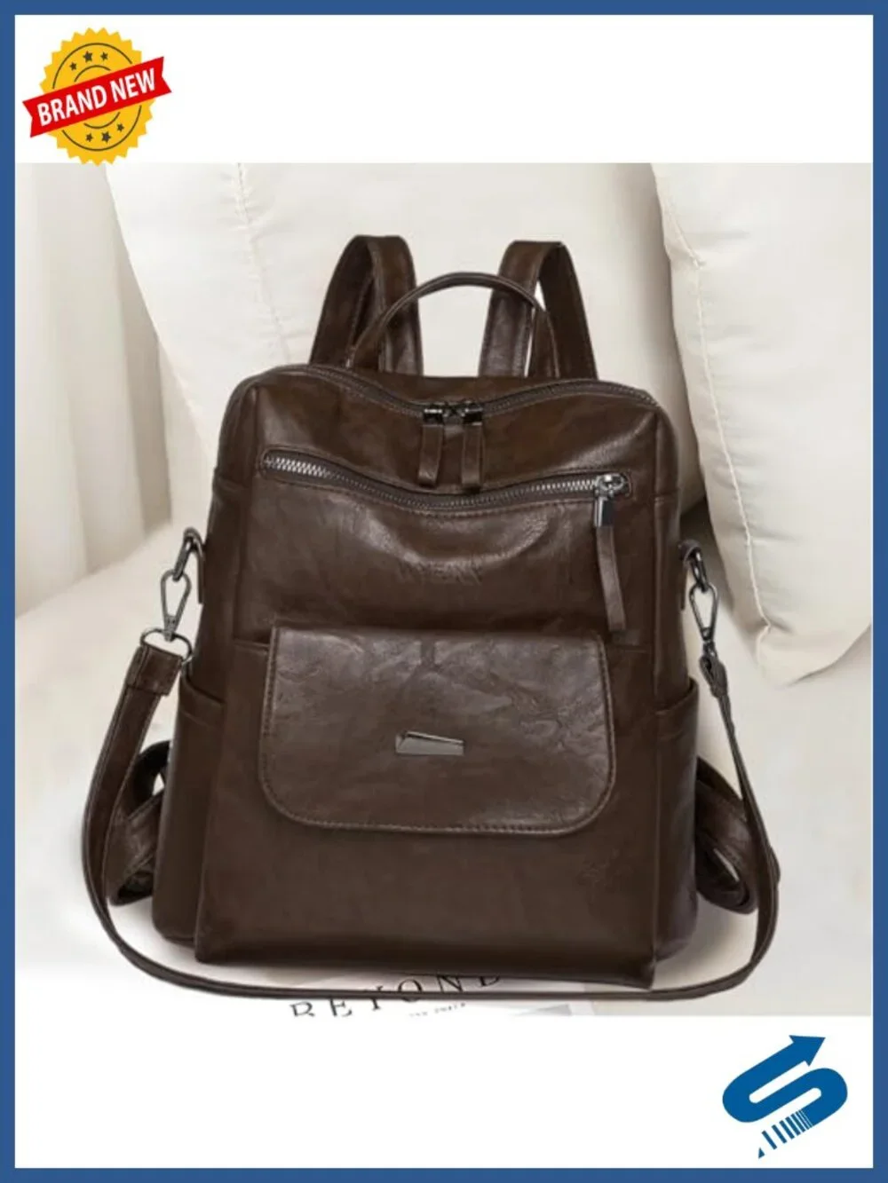 Small PU Leather Backpack Purse for Women Convertible Shoulder Bag